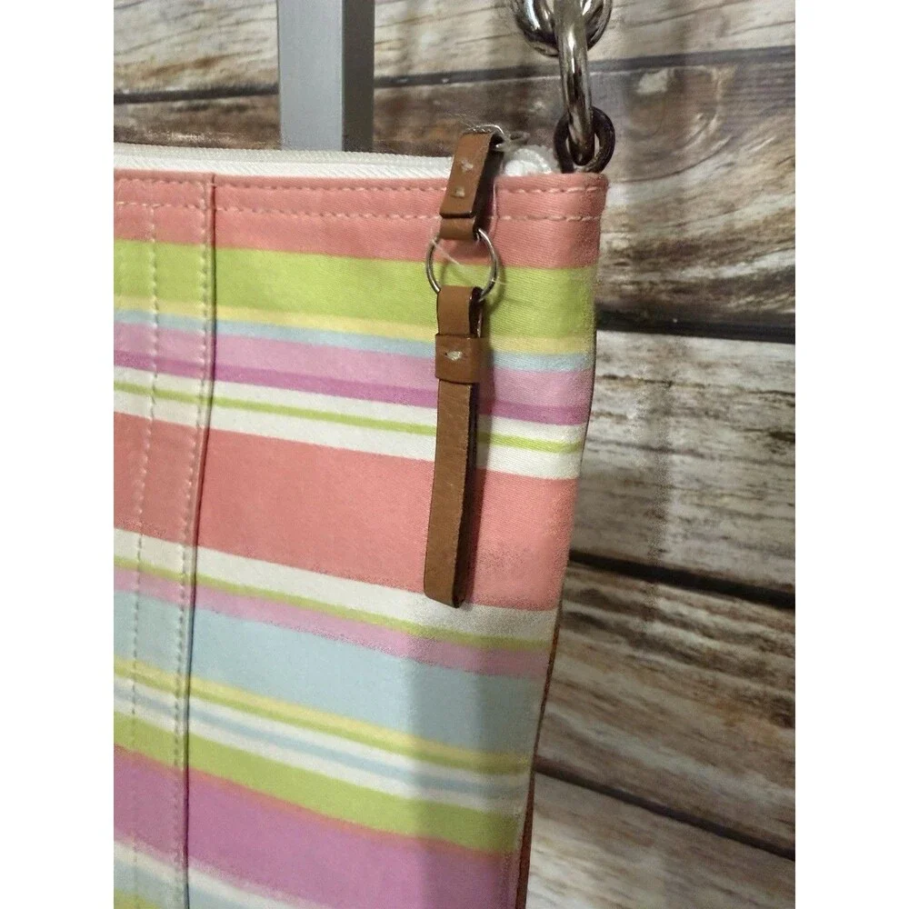 Coach Pastel Striped Crossbody Shoulder Bag Zip Closure Detachable Strap